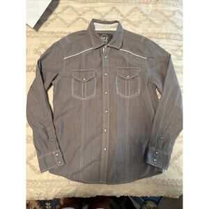BKE long sleeve standard fit pearl snap shirt gray medium